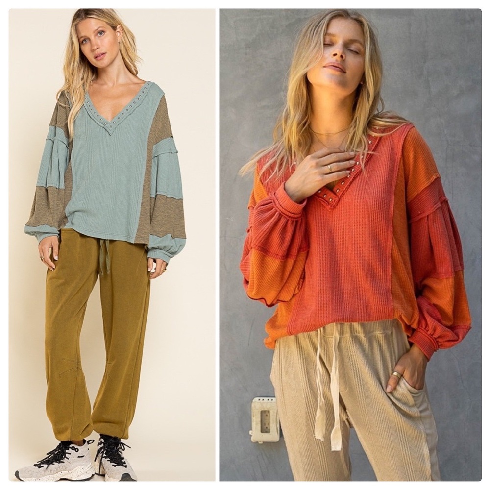 POL Raw Edge Color Block Top - Picture 3 of 13